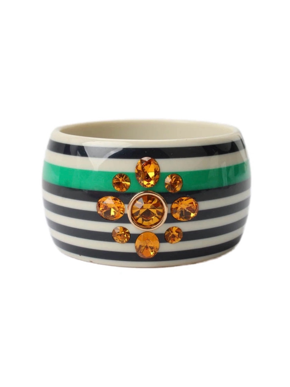 Juicy Couture Women’s White/Blue/Green Striped Resin, Orange Crystal Bracelet